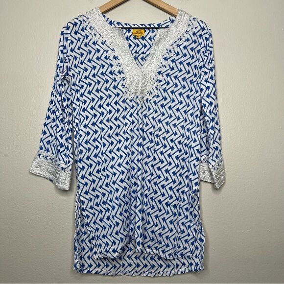Roberta Roller Rabbit Women Tunic Top Coverup Dress White Blue Embroidered Beach - Picture 1 of 8